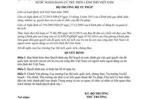 Quyết định 1793/QĐ-BTP rà soát đánh giá vấn đề quốc tịch hộ tịch trẻ em con với người nước ngoài đang cư trú