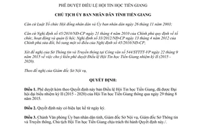 Quyết định 2664/QĐ-UBND phê duyệt Điều lệ Hội Tin học Tiền Giang 2015