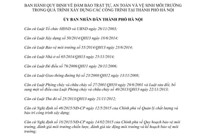 Quyết định 29/2015/QĐ-UBND đảm bảo trật tự an toàn vệ sinh môi trường xây dựng công trình Hà Nội