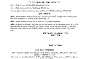 Quyết định 20/2015/QĐ-UBND đối tượng điều kiện được mua thuê thuê mua nhà ở xã hội Hưng Yên