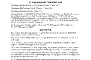 Quyết định 3968/2015/QĐ-UBND điều chỉnh danh mục giá tối thiểu tính thuế tài nguyên Thanh Hóa