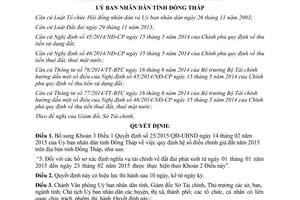 Quyết định 47/2015/QĐ-UBND sửa đổi 25/2015/QĐ-UBND hệ số điều chỉnh giá đất Đồng Tháp 2015