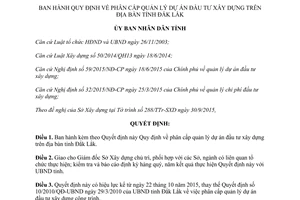 Quyết định 34/2015/QĐ-UBND quy định về phân cấp quản lý dự án đầu tư xây dựng Đắk Lắk