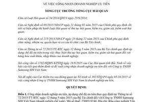 Quyết định 3044/QĐ-TCHQ công nhận doanh nghiệp ưu tiên