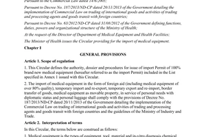 Circular No. 30/2015/TT-BYT import of medical equipment