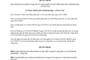 Quyết định 39/2015/QĐ-UBND quản lý sáng kiến cơ sở Bà Rịa Vũng Tàu