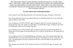 Quyết định 24/2015/QĐ-UBND bồi thường chi phí hỗ trợ của cán bộ công viên chức sinh viên Khánh Hòa