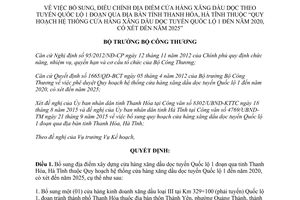 Quyết định 10941/QĐ-BCT địa điểm cửa hàng xăng dầu dọc tuyến Quốc lộ 1 Thanh Hóa Hà Tĩnh 2015