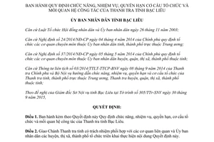 Quyết định 17/2015/QĐ-UBND chức năng nhiệm vụ quyền hạn cơ cấu tổ chức thanh tra Bạc Liêu