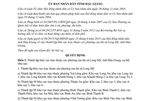 Quyết định 29/2015/QĐ-UBND thành lập khu vực trực thuộc phường thị xã Long Mỹ Hậu Giang