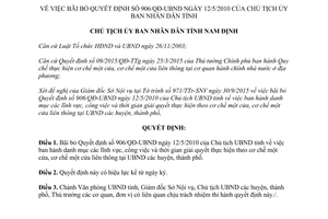 Quyết định 2024/QĐ-UBND bãi bỏ quyết định 906/QĐ-UBND Nam Định 2015