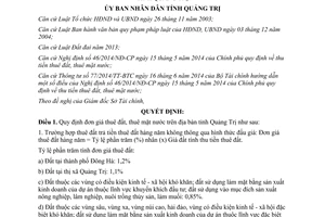 Quyết định 23/2015/QĐ-UBND đơn giá thuê đất giá thuê mặt nước Quảng Trị