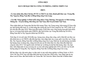 Công điện 32/CĐ-TW bảo đảm cấp nước phục vụ dân sinh sản xuất nông nghiệp vụ Đông Xuân 2015