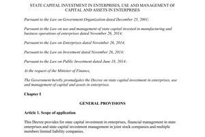 Decree No. 91/2015/NĐ-CP state capital investment use management of capital and assets in enterprises