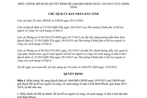 Quyết định 2195/QĐ-UBND bổ sung 1664/QĐ-UBND hỗ trợ người có công cách mạng Bình Phước