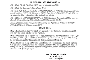Quyết định 58/2015/QĐ-UBND quy định bồi thường hỗ trợ tái định cư nhà nước thu hồi đất Nghệ An