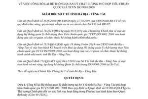 Quyết định 466/QĐ-SYT hệ thống quản lý chất lượng phù hợp TCVN ISO 9001:2008 Bà Rịa Vũng Tàu 2015