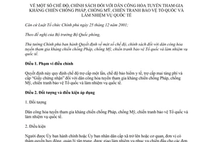 Quyết định 49/2015/QĐ-TTg chế độ chính sách dân công hỏa tuyến tham gia chiến tranh bảo vệ Tổ quốc