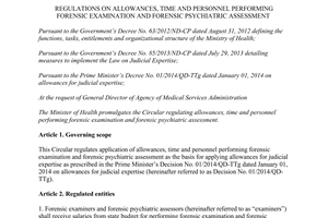 Circular No. 31/2015/TT-BYT allowances time forensic examination and forensic psychiatric assessment
