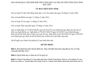 Quyết định 104/QĐ-UBND quy chế phối hợp tiếp công dân trụ sở tiếp công dân Bạc Liêu 2015