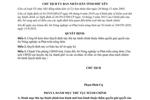 Quyết định 1970/QĐ-UBND thủ tục hành chính sở nông nghiệp phát triển nông thôn Phú Yên 2015