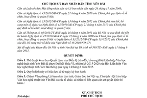 Quyết định 2048/QĐ-UBND Điều lệ hội liên hiệp văn học nghệ thuật Yên Bái 2015