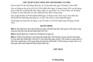 Quyết định 2984/QĐ-UBND Quy chế phối hợp quản lý nhà nước công tác kiều bào Cần Thơ 2015