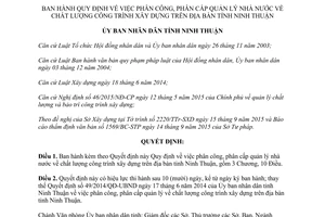 Quyết định 72/2015/QĐ-UBND phân công phân cấp quản lý chất lượng công trình xây dựng Ninh Thuận
