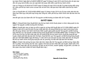 Quyết định 1201/QĐ-UBND thủ tục hành chính thuộc quản lý ngành tài nguyên môi trường Hà Nam 2015