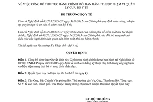 Quyết định 4291/QĐ-BYT thủ tục hành chính mới thuộc phạm vi quản lý của bộ y tế 2015