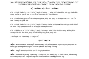 Quyết định 11116/QĐ-BCT pháp điển hệ thống quy phạm pháp luật đơn vị thuộc bộ công thương 2015