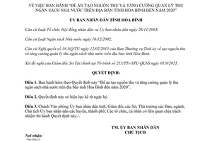 Quyết định 2098/QĐ-UBND tạo nguồn thu và tăng cường quản lý thu ngân sách nhà nước Hòa Bình 2015