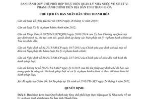 Quyết định 4157/QĐ-UBND quản lý nhà nước về xử lý vi phạm hành chính Thanh Hóa 2015