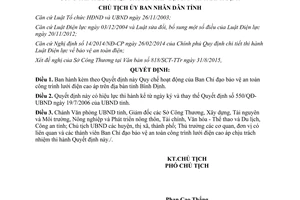 Quyết định 3626/QĐ-UBND hoạt động ban chỉ đạo bảo vệ an toàn công trình lưới điện cao áp Bình Định 2015