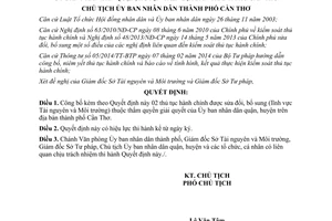 Quyết định 3035/QĐ-UBND thủ tục hành chính thuộc thẩm quyền ủy ban nhân dân quận huyện Cần Thơ 2015