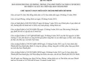 Quyết định 5208/QĐ-UBND phòng tránh ứng phó thiên tai theo cấp độ rủi ro thiên tai xảy ra Hồ Chí Minh 2015