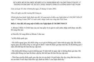 Nghị định 94/2015/NĐ-CP sửa đổi Nghị định 136/2007/NĐ-CP xuất cảnh nhập cảnh của công dân Việt Nam