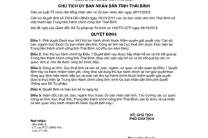Quyết định 2451/QĐ-UBND thủ tục hành chính thực hiện tại Trung tâm Hành chính công Thái Bình 2015