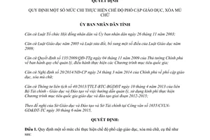 Quyết định 50/2015/QĐ-UBND mức chi thực hiện chế độ phổ cập giáo dục xóa mù chữ Thừa Thiên Huế