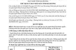 Quyết định 2671/QĐ-UBND danh mục mức hỗ trợ nghề đào tạo cho người khuyết tật Hải Dương