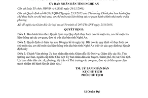 Quyết đinh 60/2015/QĐ-UBND thực hiện cơ chế một cửa liên thông cơ quan đơn vị Nghệ An