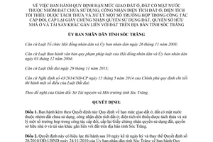 Quyết định 34/2015/QĐ-UBND hạn mức giao đất diện tích tối thiểu được tách thửa đổi Sóc Trăng