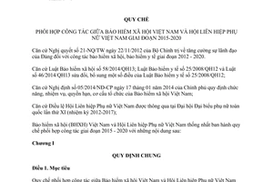 Quy chế 4048/QC-BHXH-HLHPNVN phối hợp công tác bảo hiểm xã hội hội liên hiệp phụ nữ Việt Nam 2015