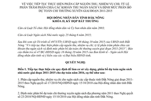 Nghị quyết 16/NQ-HĐND phân cấp nguồn thu nhiệm vụ chi phân chia khoản thu ngân sách Đắk Nông 2015