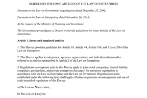 Decree No. 96/2015/NĐ-CP guidelines the Law on Enterprises