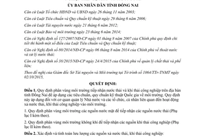 Quyết định 35/2015/QĐ-UBND phân vùng môi trường tiếp nhận nước thải khí thải công nghiệp Đồng Nai