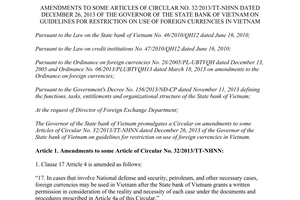 Circular No. 16/2015/TT-NHNN amendments Circular no. 32/2013/TT-NHNN restriction use foreign currencies