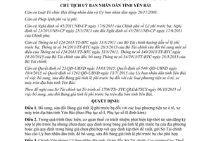 Quyết định 2127/QĐ-UBND Bảng giá tính lệ phí trước bạ các loại phương tiện xe ô tô xe máy Yên Bái 2015