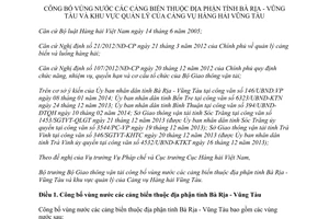 Thông tư 57/2015/TT-BGTVT vùng nước cảng biển thuộc Bà Rịa Vũng Tàu khu vực quản lý cảng vụ hàng hải