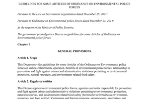 Decree No. 105/2015/NĐ-CP guidelines for some Articles of Ordinance on Environmental police forces